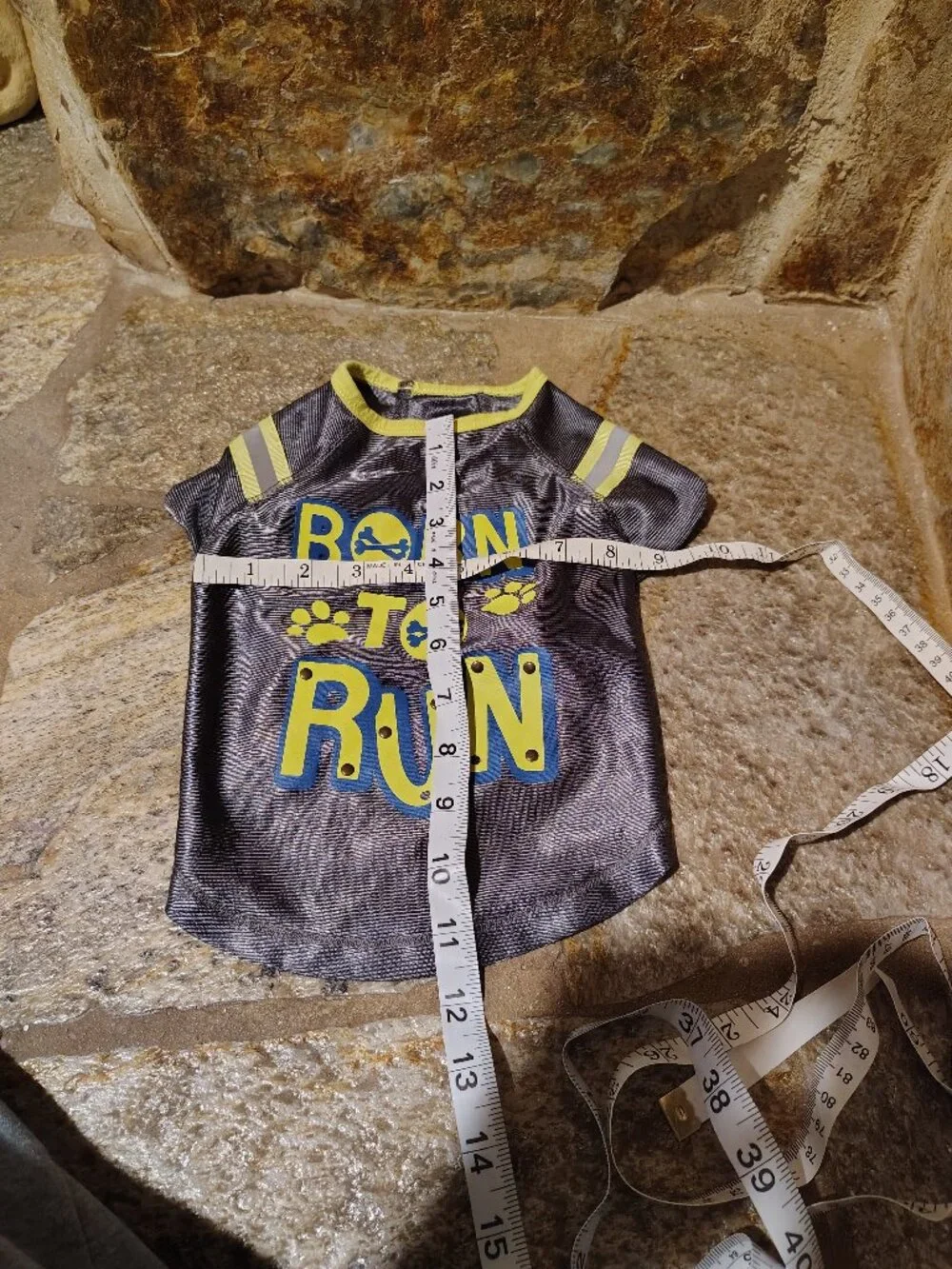 Wag-a-tude Dog's Shirt Size Medium Born To Run Gray Yellow Polyester